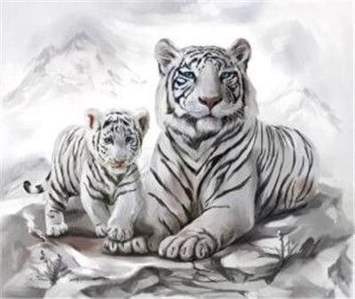 Pracht Creatives Hobby 6037-40031 Diamond Painting Weiße Tigermama mit Jungtier 40x30 cm