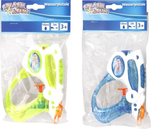 Splash & Fun Wasserpistole transparent, 16 cm, 2-fach sortiert